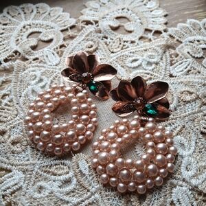 Anthropologie Copper Floral Pearl Earrings